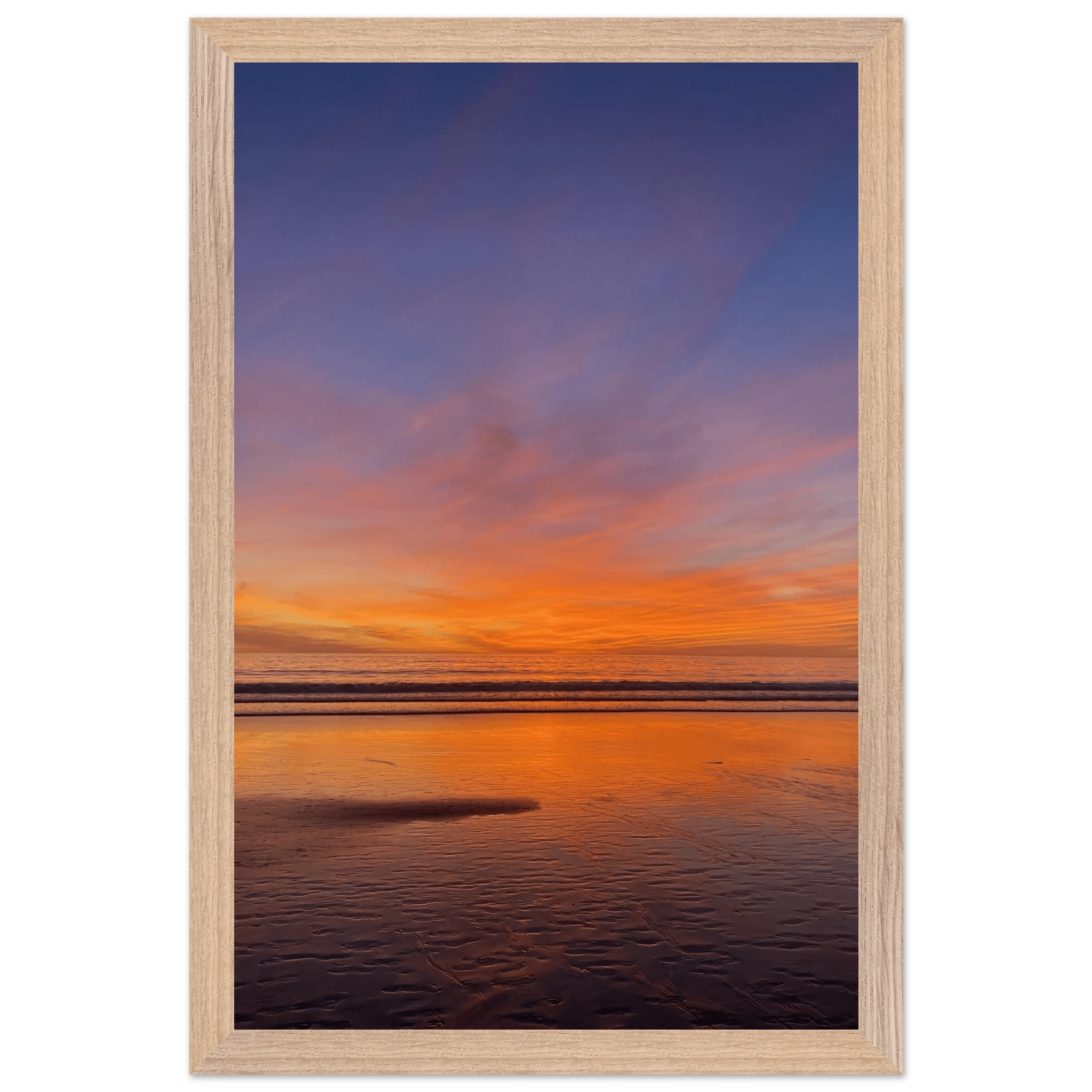 Vibrant California Sunset framed poster by My Store in a white premium wooden frame, 15x20cm print, colorful California poster art.