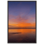 Vibrant California sunset framed poster in a white wooden frame, studio edition holiday print, 15x20 cm, colorful California poster art.