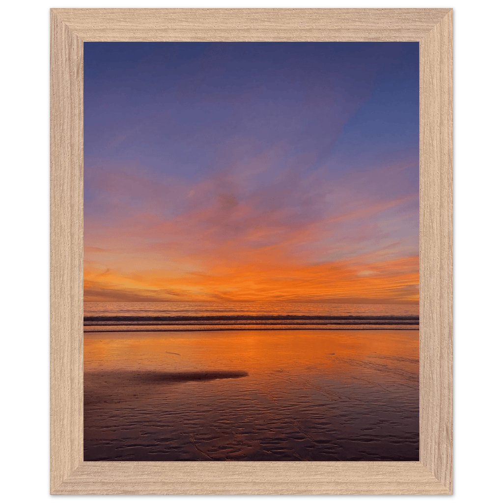 Vibrant California Sunset framed poster in a white wooden frame, 15x20 cm print, showcasing colorful California poster art.