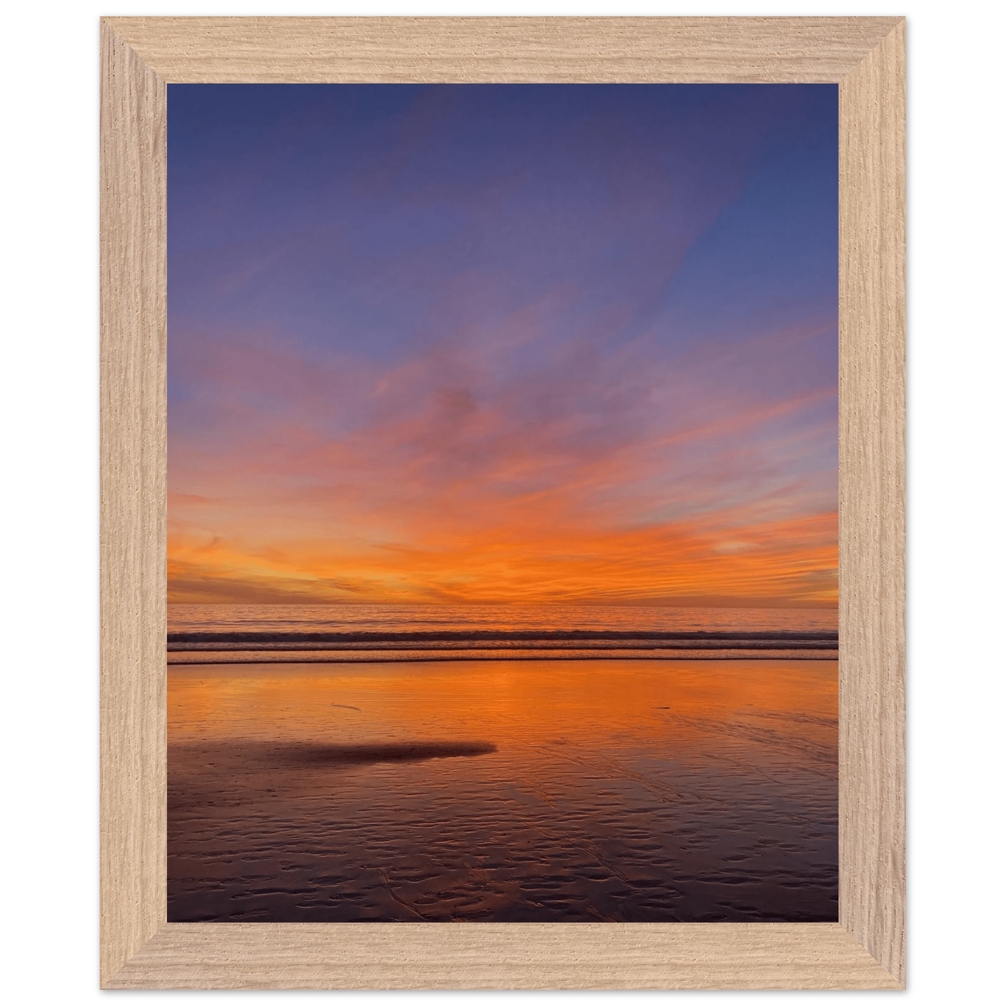 Vibrant California Sunset framed poster in a white wooden frame, 15x20 cm print, showcasing colorful California poster art.