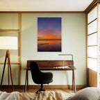Vibrant California Sunset framed poster in a white premium wooden frame, 15x20 cm print, California poster art studio edition.