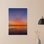 Vibrant California Sunset framed poster in a white premium wooden frame, featuring colorful California poster art.