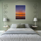 Vibrant California Sunset framed poster in a white wooden frame, featuring colorful California poster art on print material.