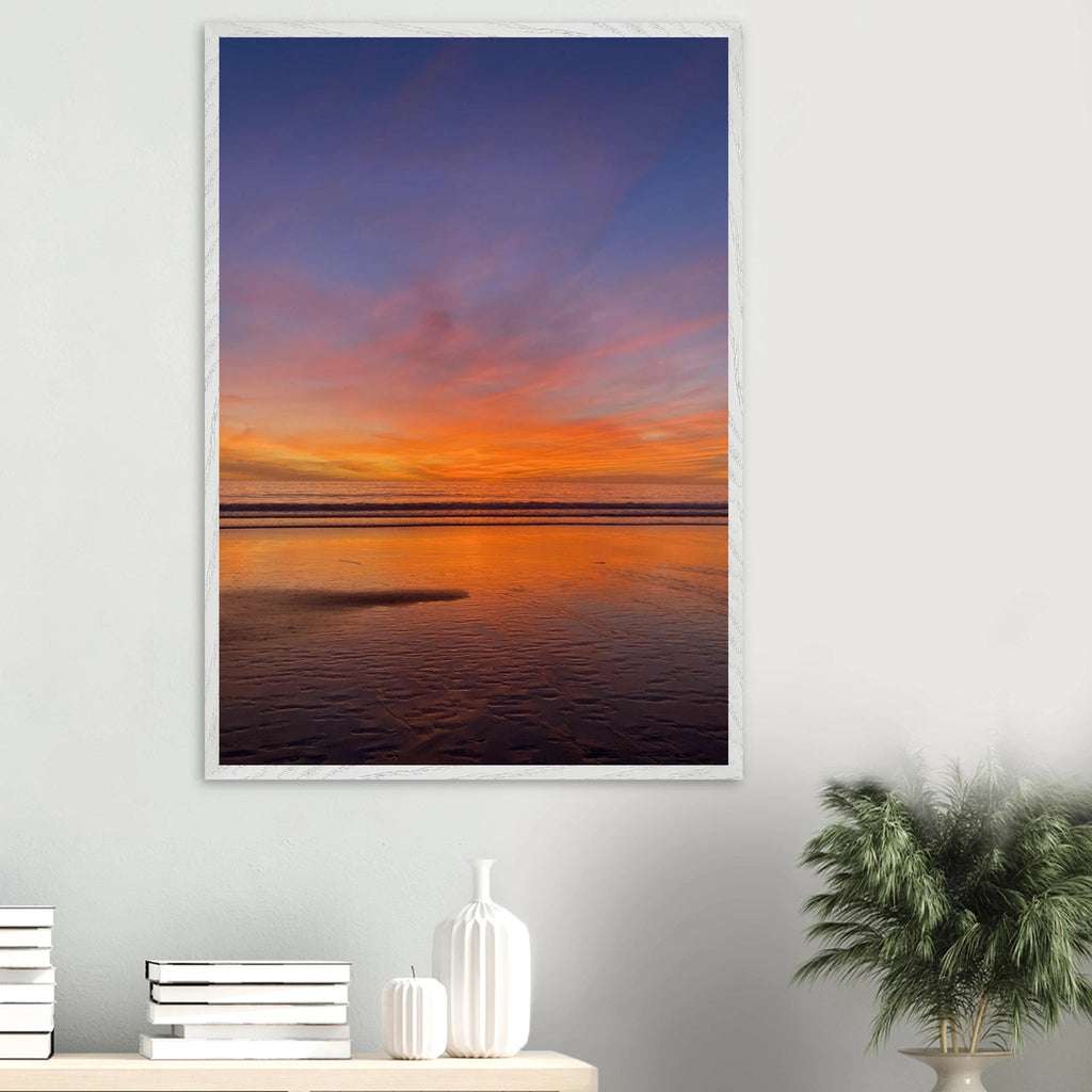Vibrant California Sunset framed poster in a white wooden frame, featuring colorful California poster art on high-quality print material.