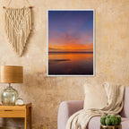 Vibrant California Sunset framed poster in a white wooden frame, featuring colorful California poster art, studio edition print.