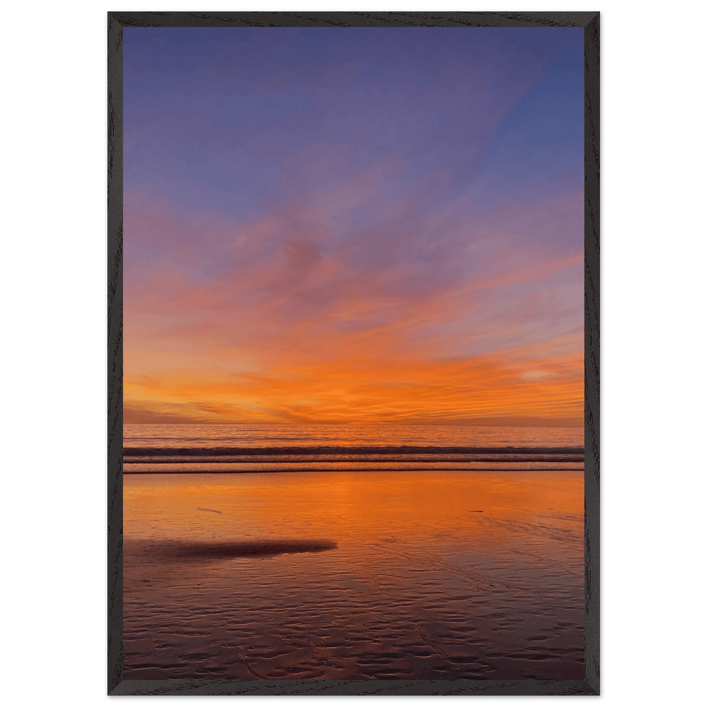 Vibrant California sunset framed poster with a white wooden frame, featuring colorful California poster art in a studio edition.