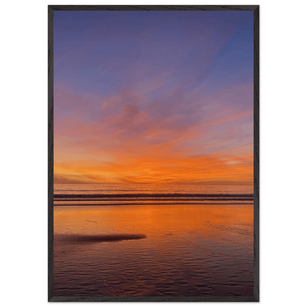Vibrant California Sunset framed poster in a white wooden frame, featuring colorful California poster art on high-quality print.