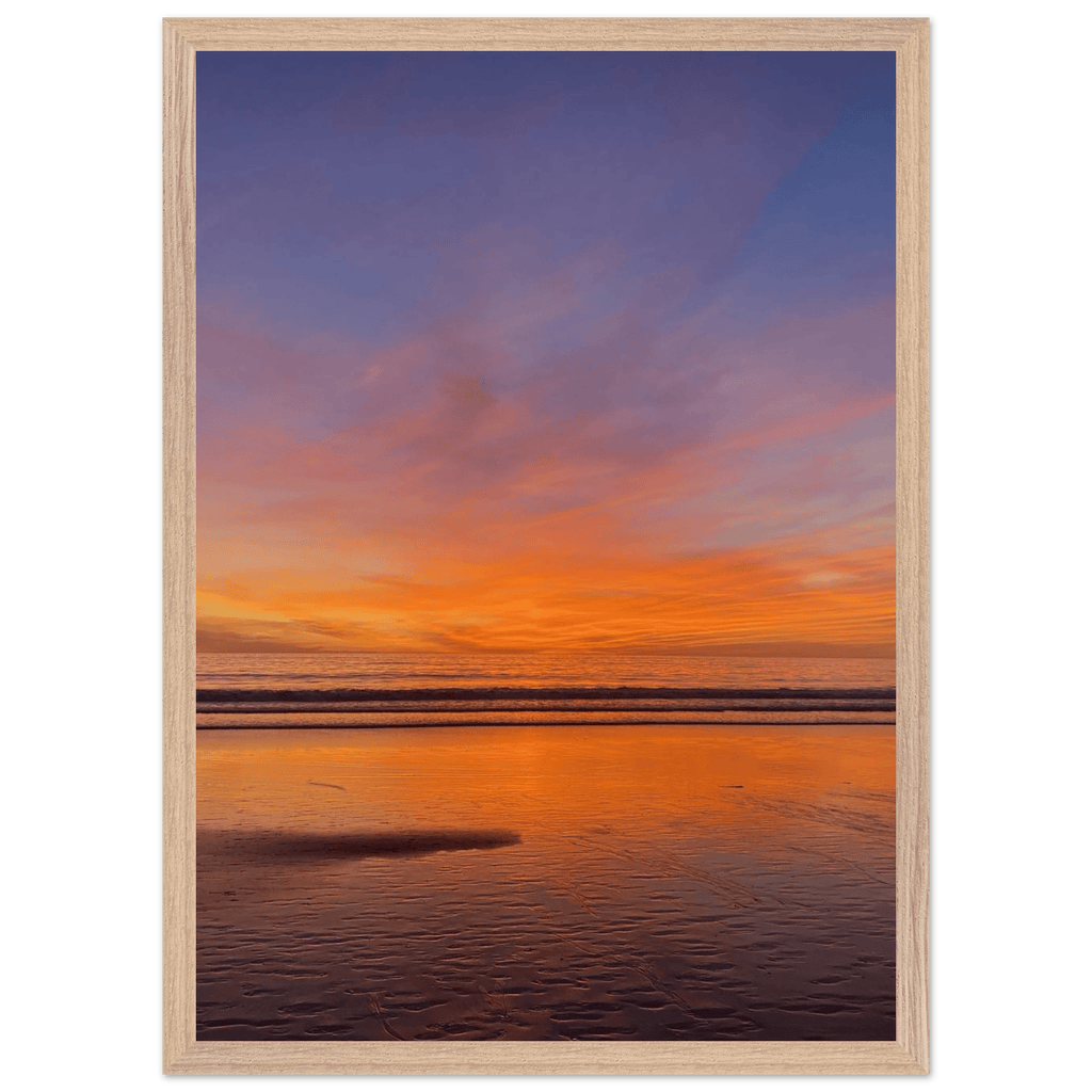 Vibrant California Sunset framed poster in a white wooden frame, 15x20 cm print, featuring colorful California poster art.