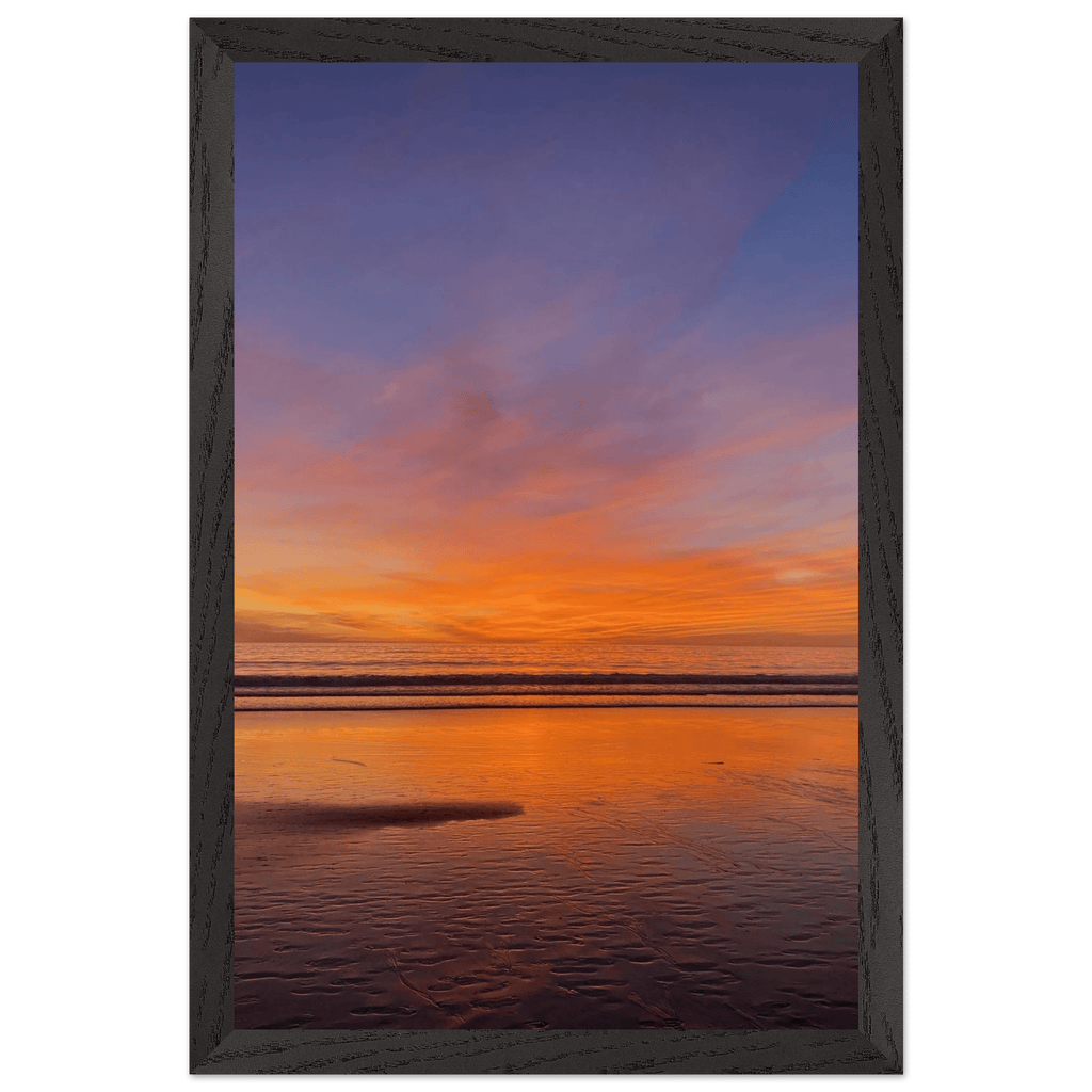 Vibrant California sunset framed poster in a white wooden frame, 15x20 cm print, featuring colorful California poster art.