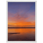 Vibrant California Sunset framed poster in a white premium wooden frame, 15x20 cm print, California poster art studio edition.