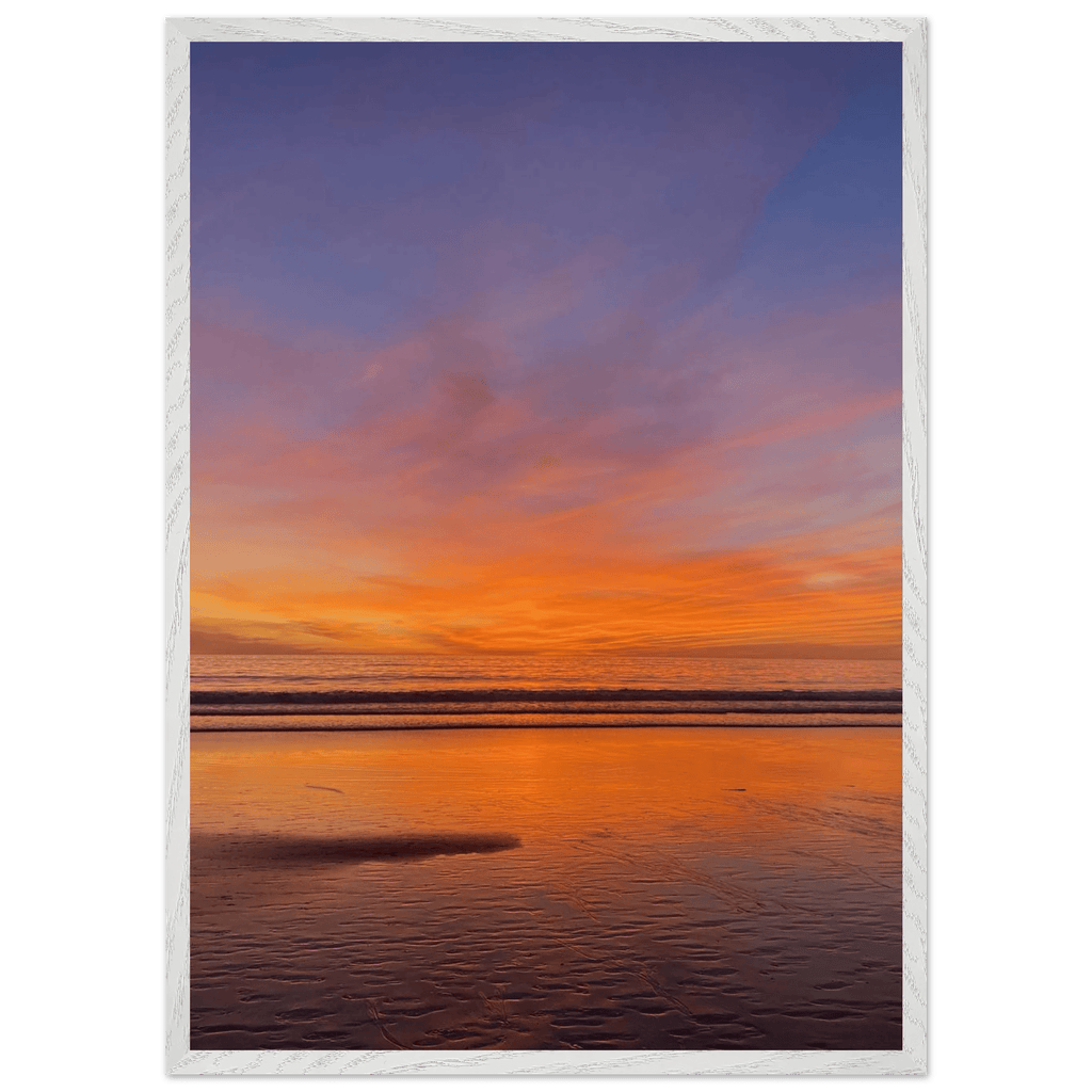 Vibrant California Sunset framed poster by My Store in a white wooden frame, 15x20 cm print with colorful sunset artwork.
