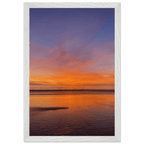 Vibrant California Sunset framed poster in a white wooden frame, featuring colorful California poster art on print material.