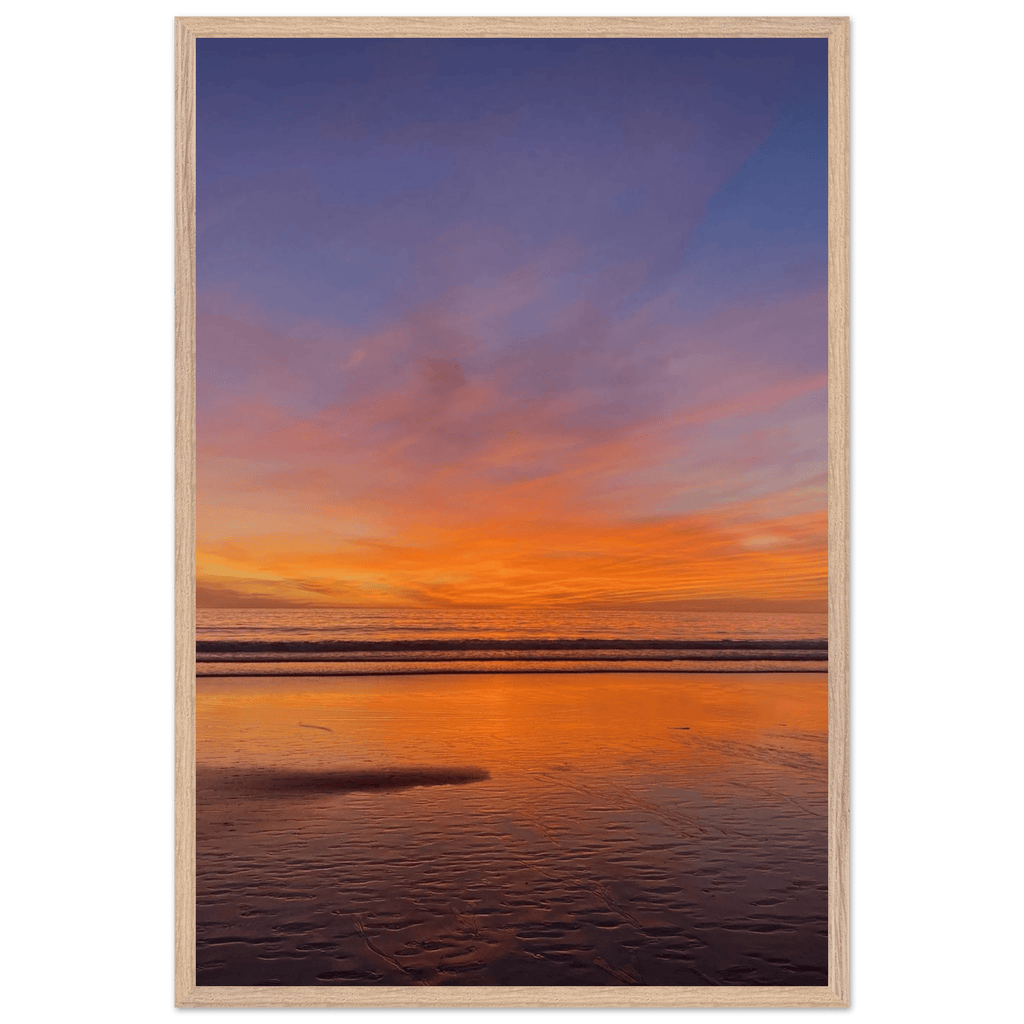 Vibrant California Sunset framed poster in a white premium wooden frame, featuring colorful California poster art.