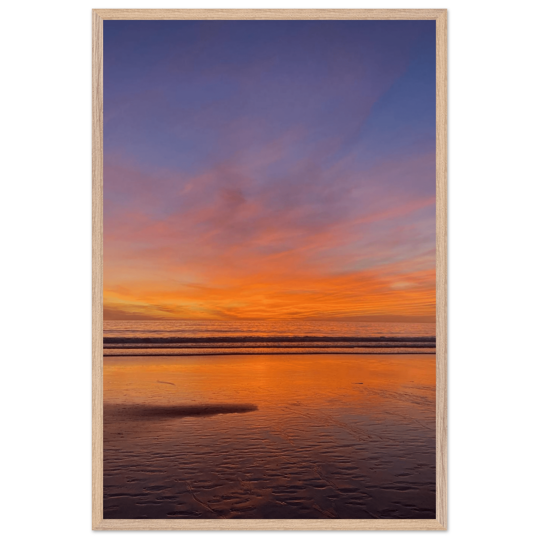 Vibrant California Sunset framed poster in a white premium wooden frame, featuring colorful California poster art.
