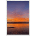 Vibrant California Sunset framed poster in a white premium wooden frame, 15x20 cm print, California poster art studio edition.
