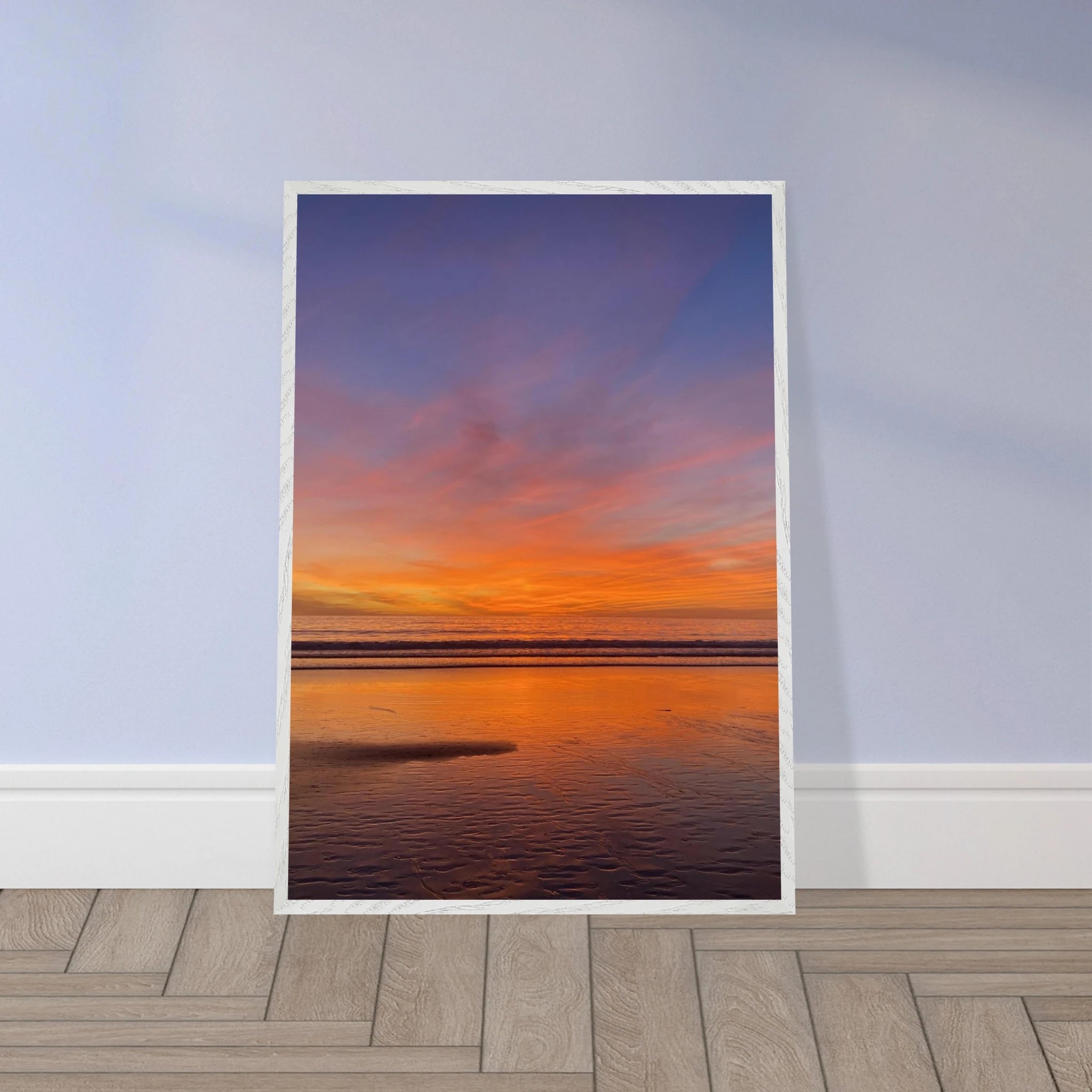 Vibrant California Sunset framed poster on premium wooden frame, 15x20 cm, with colorful California poster art in a white frame.