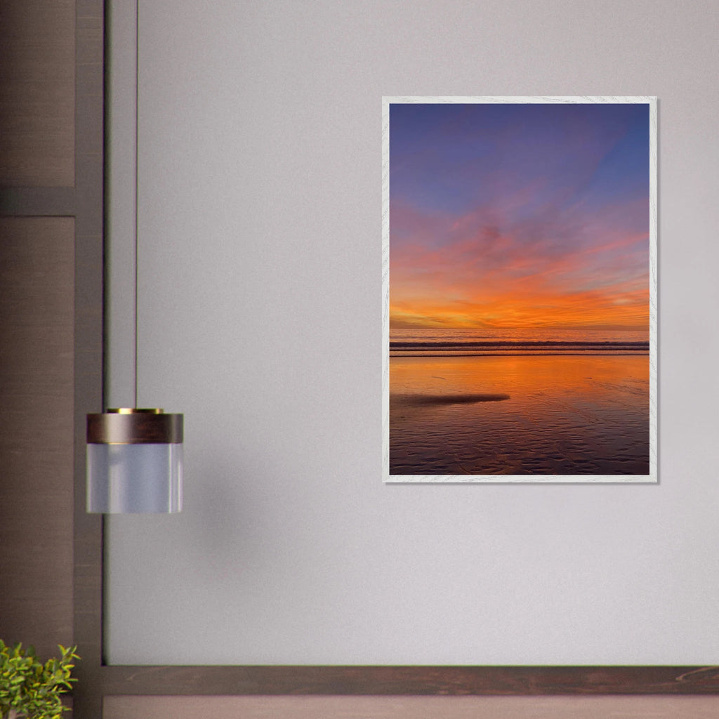 Vibrant California Sunset framed poster in premium wooden frame, 15x20cm studio edition art print with vivid colors and white border.