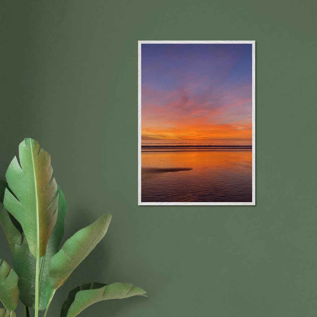 Vibrant California sunset framed poster in a white 15x20 cm premium wooden frame, featuring colorful California poster art.