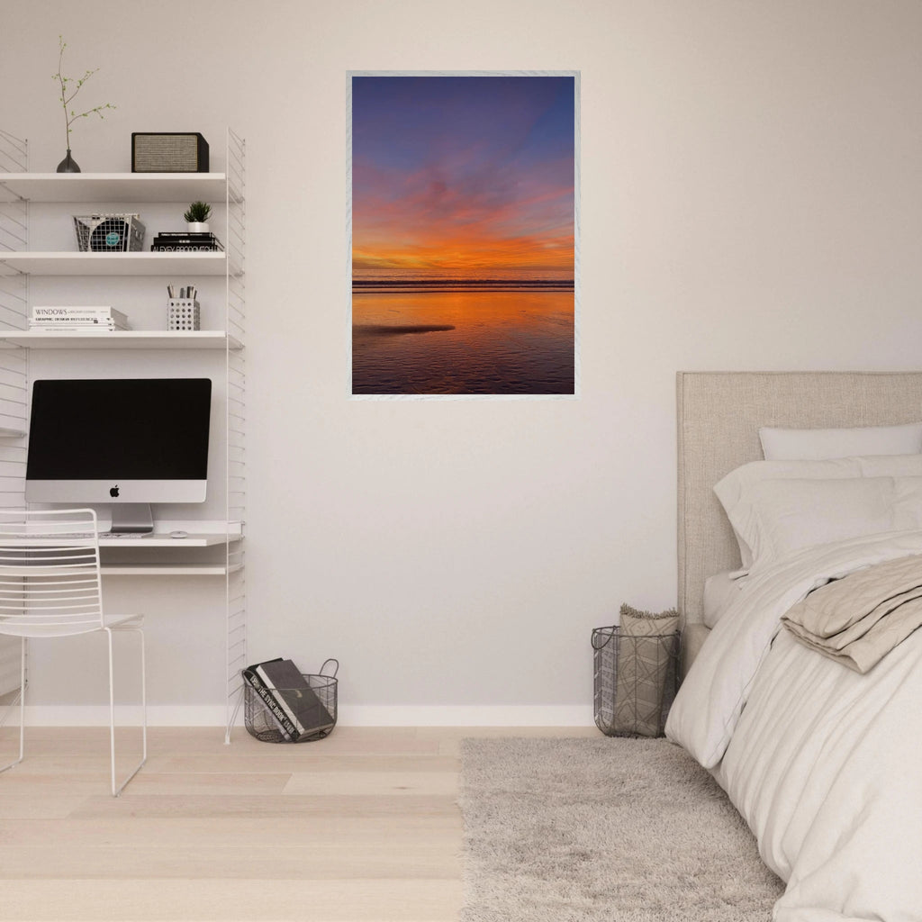 Vibrant California sunset framed poster in white premium wooden frame, 15x20 cm, featuring colorful California poster art.