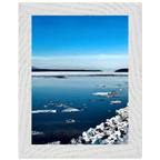 Wooden framed Hudson Valley Winter poster with snowy landscape, part of the Travel Collection Studio Edition, holiday-themed print.