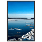 Wooden framed Hudson Valley winter poster with snowy scenery, part of the Studio Edition travel collection.