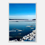 Wooden framed Hudson Valley winter poster with snowy landscape, part of the Travel Collection Studio Edition, holiday-themed print.