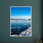 Wooden framed Hudson Valley winter poster with snowy landscape, part of the Travel Collection studio edition.