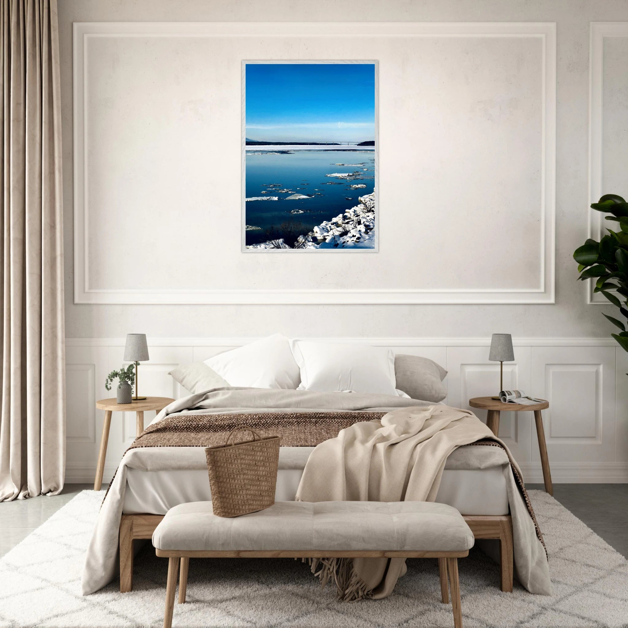 Premium wooden framed Hudson Valley winter poster featuring snowy landscape, part of the Studio Edition Travel Collection.