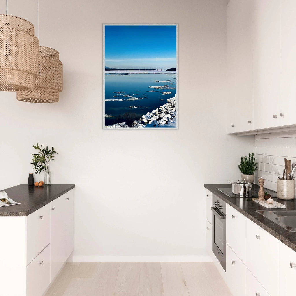 Wooden framed Hudson Valley winter poster featuring snowy landscape, part of the Studio Edition Travel Collection by My Store.