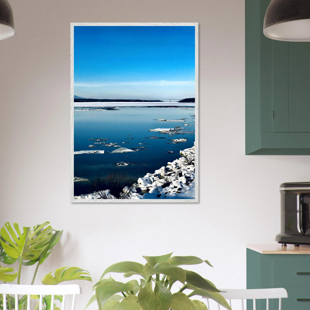 Wooden framed Hudson Valley winter poster featuring snowy landscape, part of Studio Edition holiday travel collection.