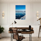 Wooden framed Hudson Valley winter poster with snowy landscape, part of the Travel Collection Studio Edition holiday print.