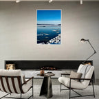 Wooden-framed Hudson Valley winter poster featuring snowy landscape, part of the travel collection studio edition.