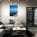 Wooden framed Hudson Valley winter poster with snowy landscape, part of the Studio Edition travel collection, holiday-themed print.