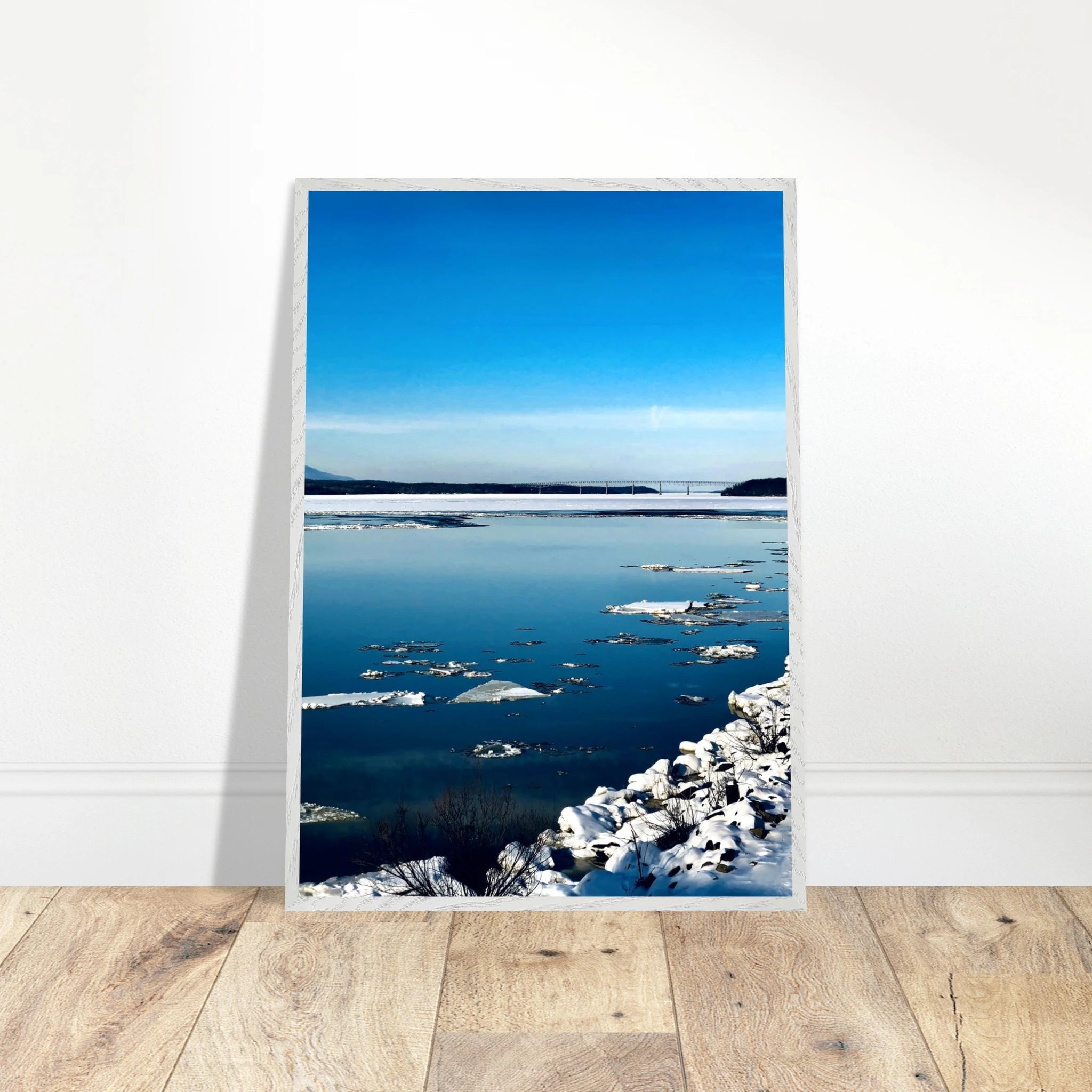 Wooden framed Hudson Valley Winter poster featuring snowy scenery, part of the Studio Edition Holiday 25 travel collection.