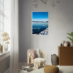 Wooden framed Hudson Valley winter poster featuring snowy landscape, part of Travel Collection Studio Edition, holiday-themed print.