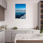 Wooden framed Hudson Valley winter poster with snowy scenery, part of the Studio Edition travel collection, showcasing a cozy holiday vibe.