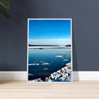 Wooden framed Hudson Valley winter poster with snowy landscape, part of the Travel Collection Studio Edition, holiday-themed print.