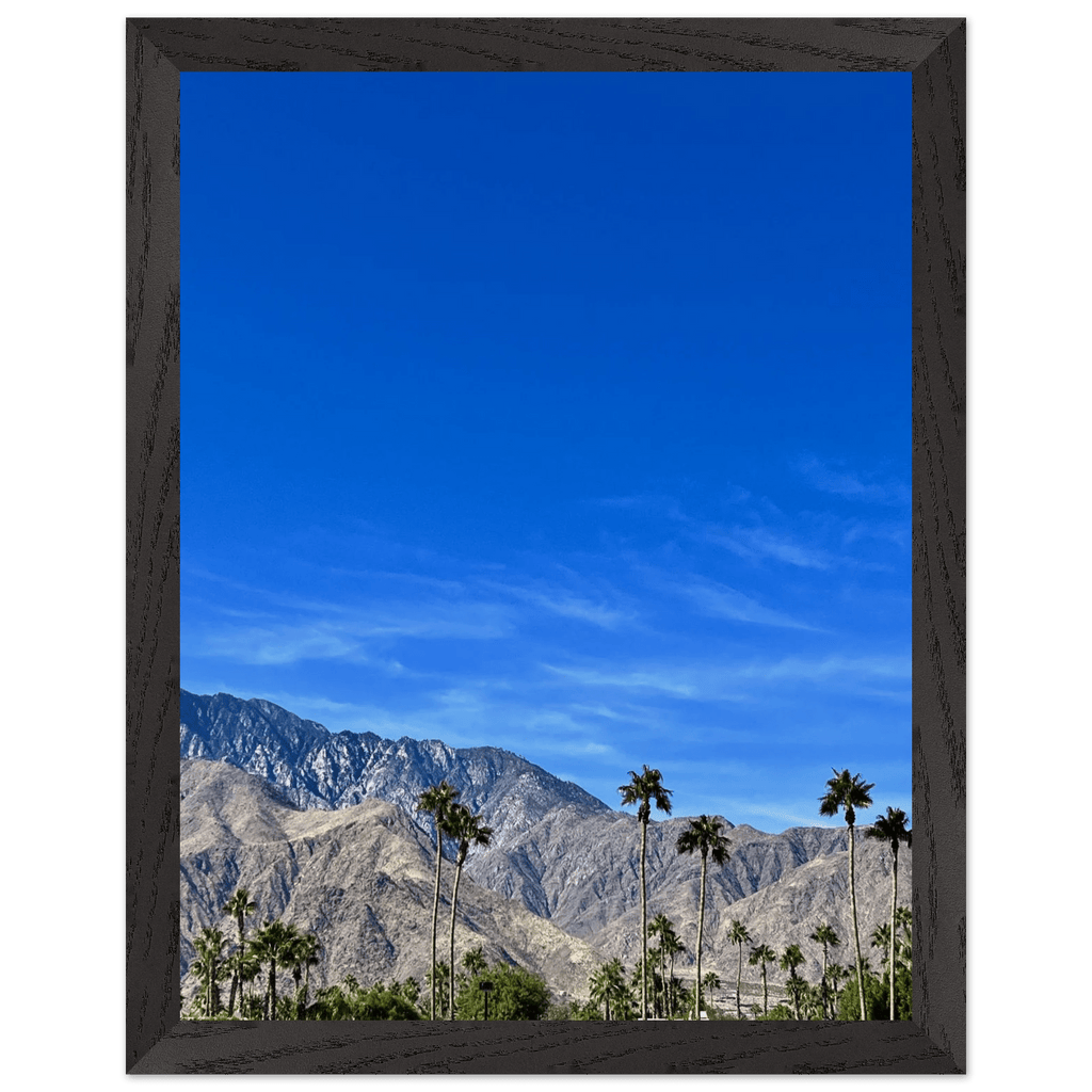 Premium wooden framed poster of a sunny fall day in Palm Springs California, featuring vibrant outdoor scenery and studio-quality art.