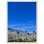 Premium wooden framed poster of a sunny fall day in Palm Springs California, featuring vibrant colors and scenic landscape art.