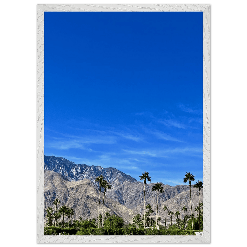 Premium wooden framed poster of a sunny fall day in Palm Springs California, featuring vibrant autumn colors and scenic landscape.