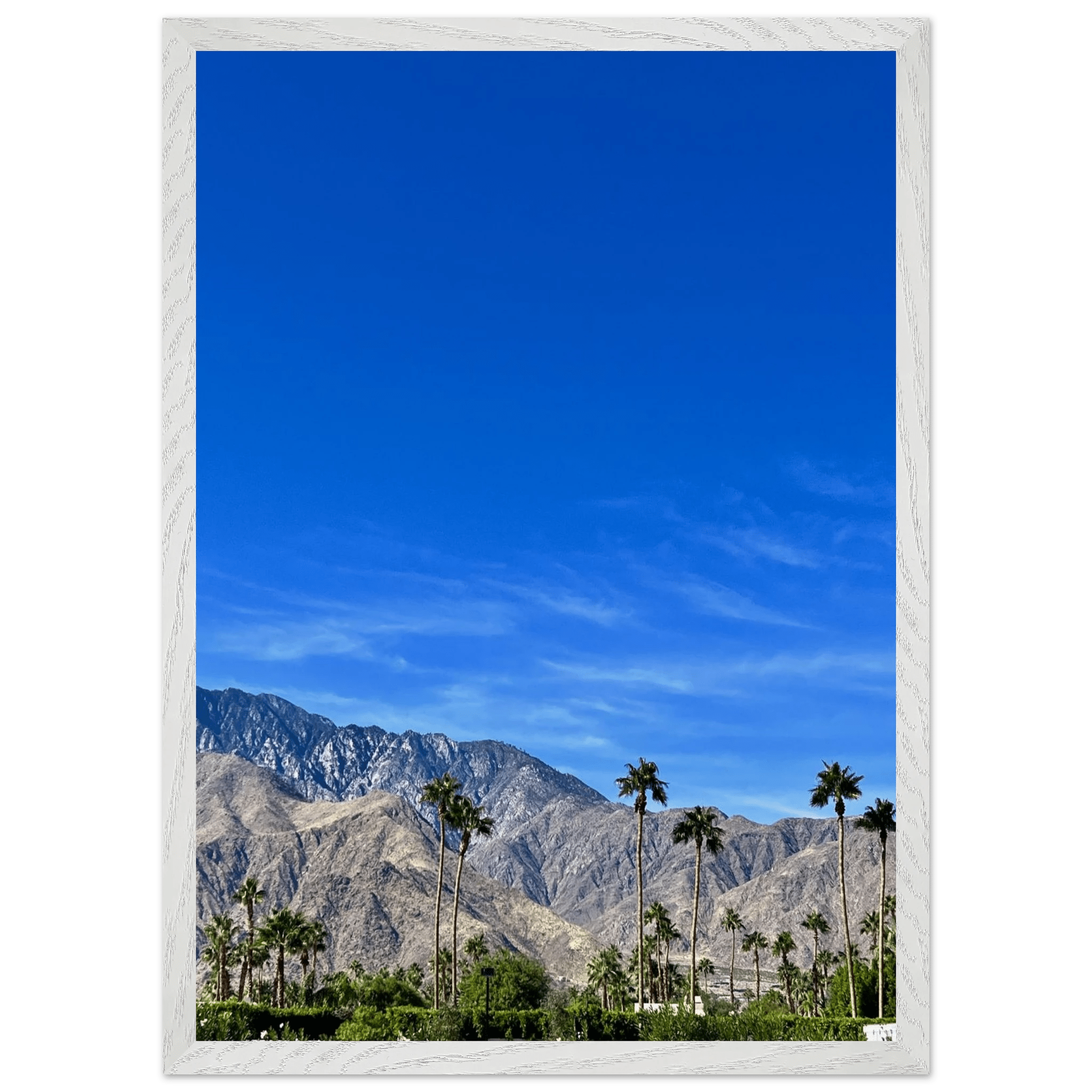 Premium wooden framed poster of a sunny fall day in Palm Springs California, featuring vibrant autumn colors and scenic landscape.