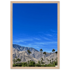 Wooden framed print of a sunny fall day in Palm Springs California, featuring vibrant outdoor scenery and artistic poster design.