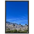 Wooden framed print of a sunny fall day in Palm Springs California, featuring vibrant autumn scenery in a chic poster art style.