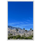 Premium wooden framed poster of a sunny fall day in Palm Springs California, featuring vibrant autumn scenery and detailed artwork.