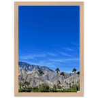 Wooden framed poster featuring a sunny fall day scene in Palm Springs California, with vibrant autumn colors and scenic landscape.