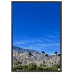 Wooden framed poster of a sunny fall day in Palm Springs, California, featuring colorful autumn scenery and studio edition art.