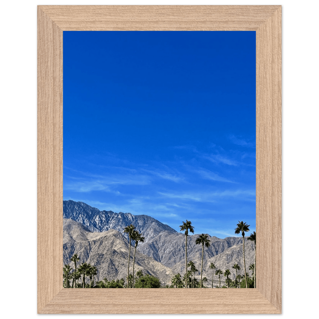 Premium wooden framed poster of a sunny fall day in Palm Springs California, featuring vibrant landscape art in a 15x20 cm white frame.