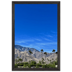 Wooden framed poster of a sunny fall day in Palm Springs, California, featuring vibrant autumn colors and desert landscape art.