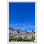 Premium wooden framed poster of a sunny fall day in Palm Springs, California, featuring vibrant outdoor scenery and colorful trees.