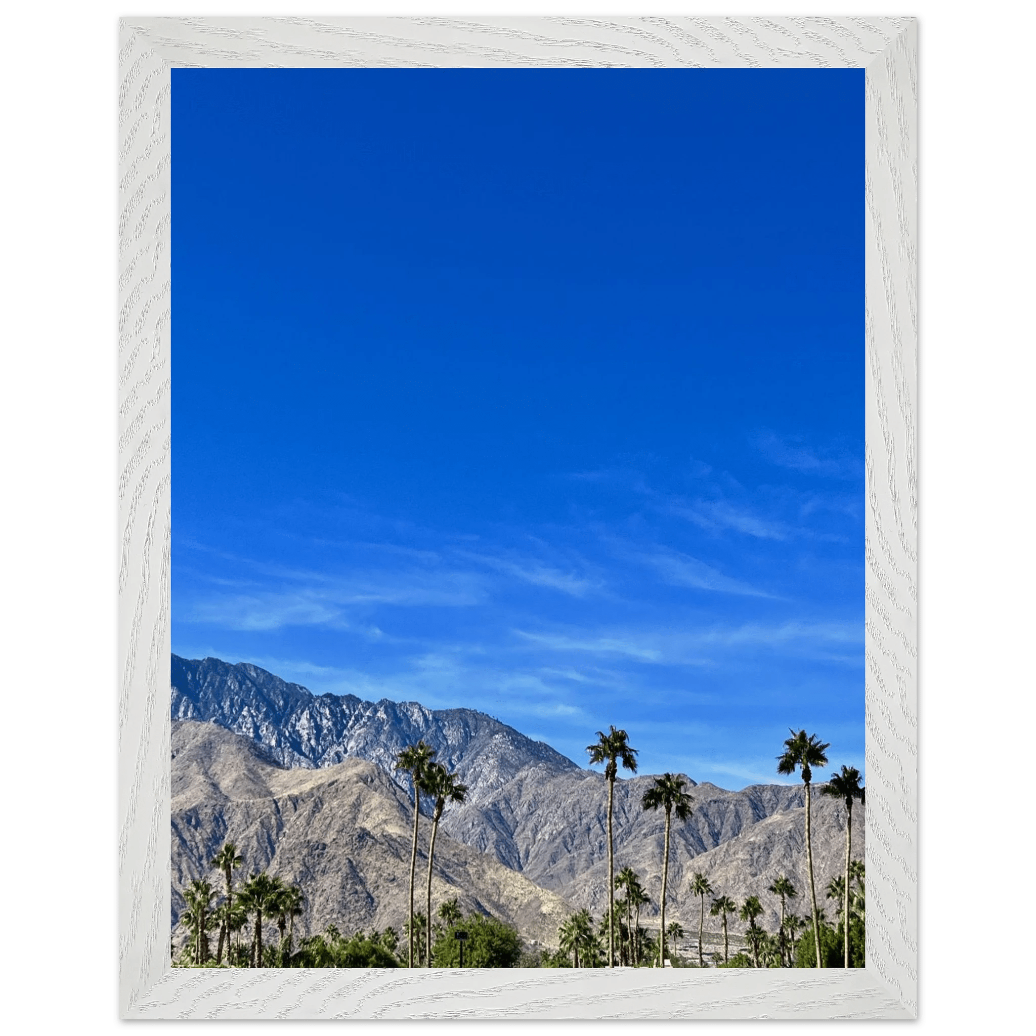 Wooden framed poster of a sunny fall day in Palm Springs California, featuring vibrant autumn scenery in a chic art print.